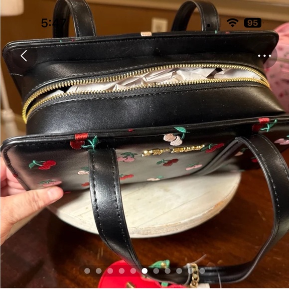 NWT Betsey Johnson Cherry Embroidered Satchel Bag Charm Y2K - Picture 6 of 10